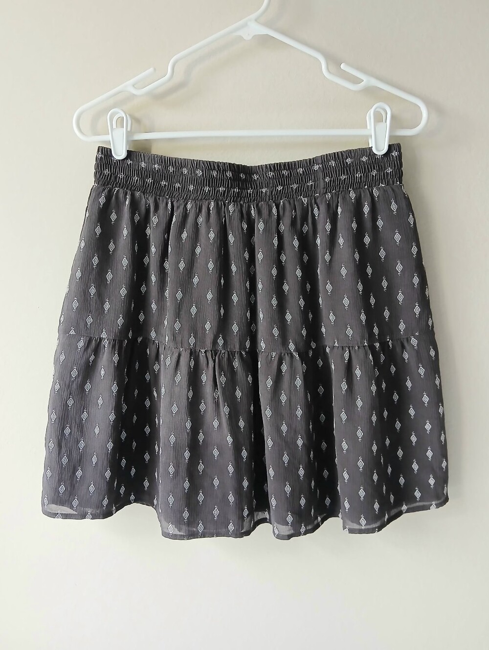 Garnet Hill Womens Small Silk Gray Diamond Print A-Line Flare Skirt